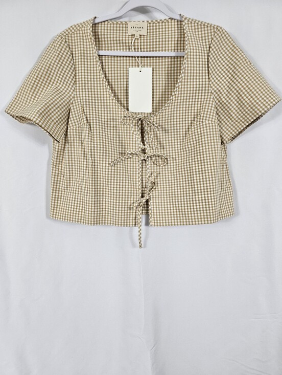 Sezane Tops - NWT Sezane Kairo Shirt in Dark Beige and Ecru Gingham - Size 8